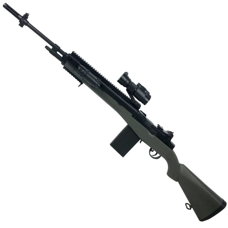 AGM Airsoft M14 Spring Rifle with Rail & Red Dot 270 FPS, OD Color